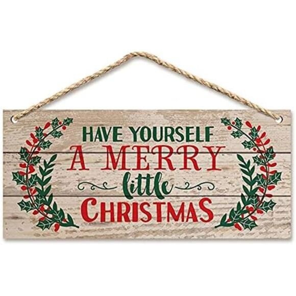 Christmas Door Hanging Sign Big Wall Wood Winter Decorations Indoor Outdoor Sign - Picture 1 of 6
